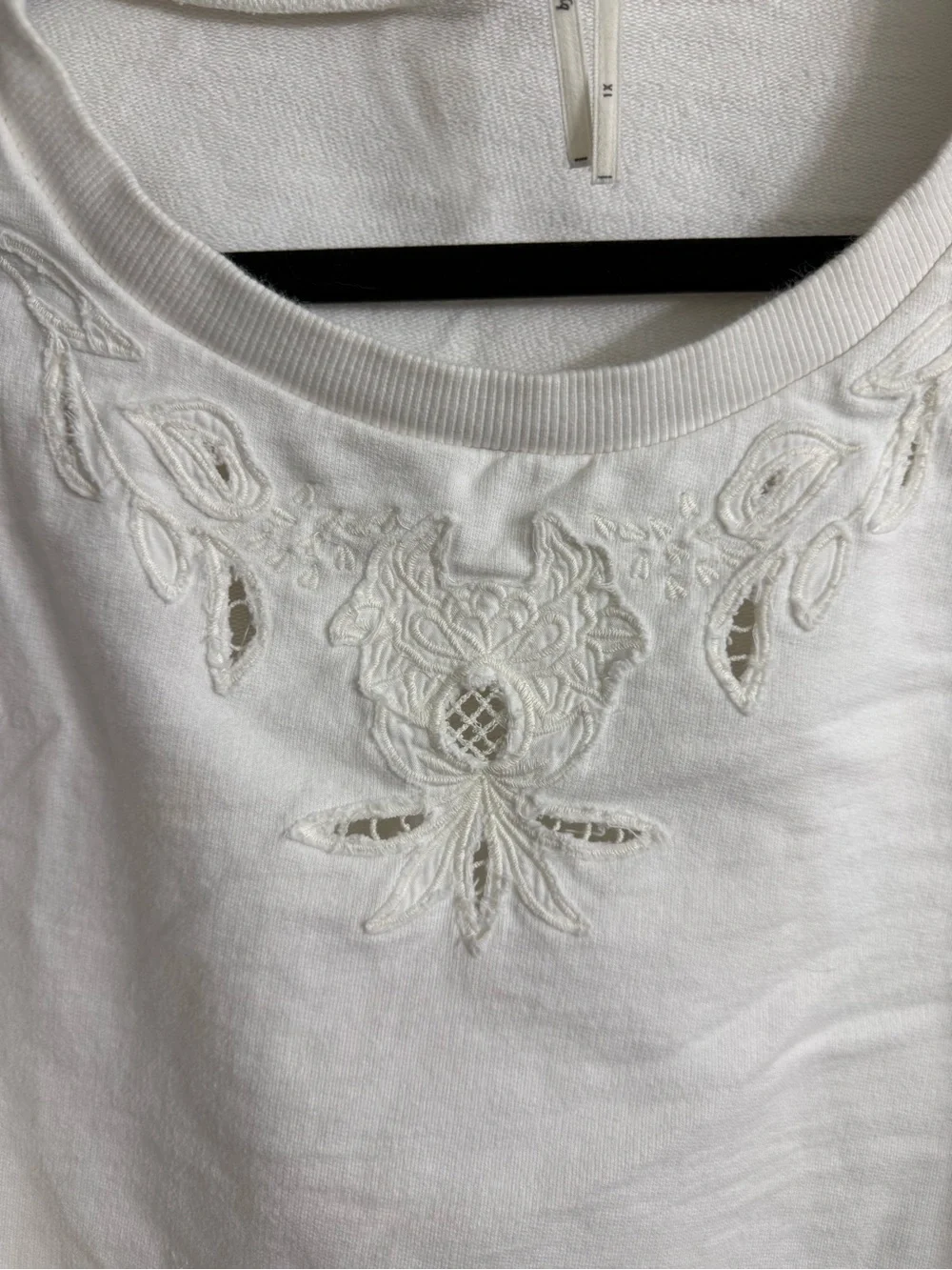 By Anthropologie Cream Lace Balloon-Sleeve Crewneck Sweatshirt Sz XL Boho